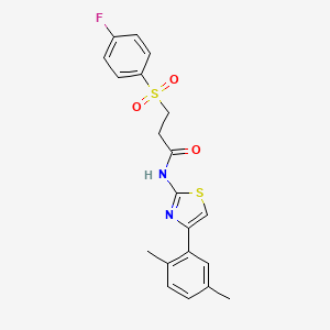 molecular formula C20H19FN2O3S2 B2736326 N-(4-(2,5-dimethylphenyl)thiazol-2-yl)-3-((4-fluorophenyl)sulfonyl)propanamide CAS No. 895472-35-2
