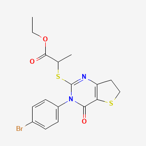 molecular formula C17H17BrN2O3S2 B2736341 ethyl 2-{[3-(4-bromophenyl)-4-oxo-3H,4H,6H,7H-thieno[3,2-d]pyrimidin-2-yl]sulfanyl}propanoate CAS No. 362501-22-2