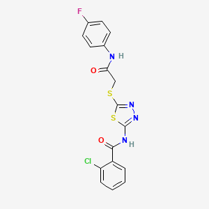 molecular formula C17H12ClFN4O2S2 B2736362 2-chloro-N-[5-[2-(4-fluoroanilino)-2-oxoethyl]sulfanyl-1,3,4-thiadiazol-2-yl]benzamide CAS No. 392297-57-3