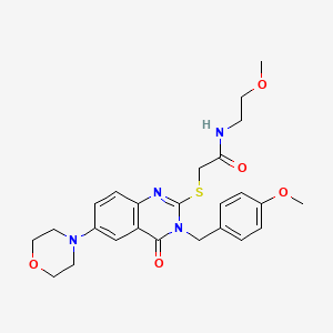molecular formula C25H30N4O5S B2736364 N-(2-methoxyethyl)-2-({3-[(4-methoxyphenyl)methyl]-6-(morpholin-4-yl)-4-oxo-3,4-dihydroquinazolin-2-yl}sulfanyl)acetamide CAS No. 689771-71-9