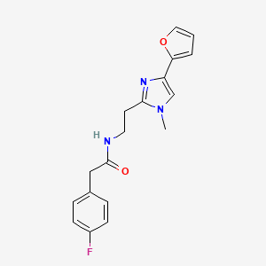 molecular formula C18H18FN3O2 B2736367 2-(4-fluorophenyl)-N-(2-(4-(furan-2-yl)-1-methyl-1H-imidazol-2-yl)ethyl)acetamide CAS No. 1421458-90-3