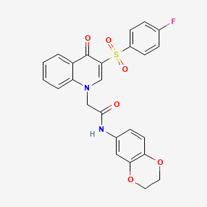 molecular formula C25H19FN2O6S B2736368 N-(2,3-dihydro-1,4-benzodioxin-6-yl)-2-[3-(4-fluorobenzenesulfonyl)-4-oxo-1,4-dihydroquinolin-1-yl]acetamide CAS No. 866729-36-4
