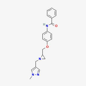 molecular formula C21H22N4O2 B2736390 N-[4-[[1-[(1-Methylpyrazol-4-yl)methyl]aziridin-2-yl]methoxy]phenyl]benzamide CAS No. 2418668-86-5