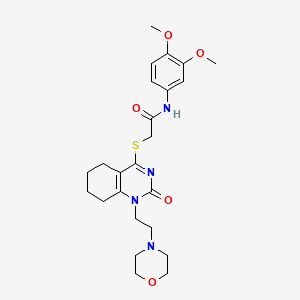 molecular formula C24H32N4O5S B2736427 N-(3,4-dimethoxyphenyl)-2-((1-(2-morpholinoethyl)-2-oxo-1,2,5,6,7,8-hexahydroquinazolin-4-yl)thio)acetamide CAS No. 898435-11-5