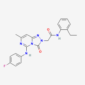 molecular formula C22H21FN6O2 B2736430 N-(2-ethylphenyl)-2-{5-[(4-fluorophenyl)amino]-7-methyl-3-oxo-2H,3H-[1,2,4]triazolo[4,3-c]pyrimidin-2-yl}acetamide CAS No. 1251574-05-6