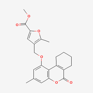molecular formula C22H22O6 B2736432 Methyl 5-methyl-4-[(3-methyl-6-oxo-7,8,9,10-tetrahydrobenzo[c]chromen-1-yl)oxymethyl]furan-2-carboxylate CAS No. 374761-39-4