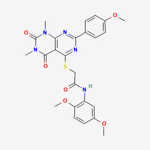 molecular formula C25H25N5O6S B2736434 N-(2,5-dimethoxyphenyl)-2-((2-(4-methoxyphenyl)-6,8-dimethyl-5,7-dioxo-5,6,7,8-tetrahydropyrimido[4,5-d]pyrimidin-4-yl)thio)acetamide CAS No. 852168-55-9