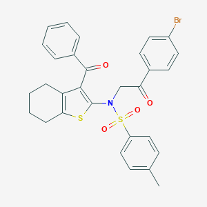 molecular formula C30H26BrNO4S2 B273645 N~1~-(3-BENZOYL-4,5,6,7-TETRAHYDRO-1-BENZOTHIOPHEN-2-YL)-N~1~-[2-(4-BROMOPHENYL)-2-OXOETHYL]-4-METHYL-1-BENZENESULFONAMIDE 