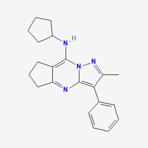 molecular formula C21H24N4 B2736485 N-cyclopentyl-2-methyl-3-phenyl-6,7-dihydro-5H-cyclopenta[d]pyrazolo[1,5-a]pyrimidin-8-amine CAS No. 896811-67-9