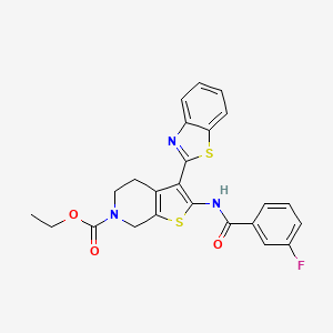 molecular formula C24H20FN3O3S2 B2736503 ethyl 3-(1,3-benzothiazol-2-yl)-2-(3-fluorobenzamido)-4H,5H,6H,7H-thieno[2,3-c]pyridine-6-carboxylate CAS No. 864927-26-4
