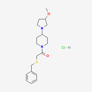 molecular formula C19H29ClN2O2S B2736506 2-(Benzylsulfanyl)-1-[4-(3-methoxypyrrolidin-1-yl)piperidin-1-yl]ethan-1-one hydrochloride CAS No. 2309185-47-3