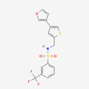 molecular formula C16H12F3NO3S2 B2736514 N-{[4-(furan-3-yl)thiophen-2-yl]methyl}-3-(trifluoromethyl)benzene-1-sulfonamide CAS No. 2379997-95-0