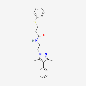 molecular formula C22H25N3OS B2736576 N-(2-(3,5-dimethyl-4-phenyl-1H-pyrazol-1-yl)ethyl)-3-(phenylthio)propanamide CAS No. 2034505-80-9