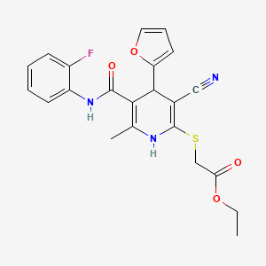 molecular formula C22H20FN3O4S B2736586 Ethyl ({3-cyano-5-[(2-fluorophenyl)carbamoyl]-4-(furan-2-yl)-6-methyl-1,4-dihydropyridin-2-yl}sulfanyl)acetate CAS No. 693237-26-2