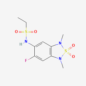 molecular formula C10H14FN3O4S2 B2736614 N-(6-fluoro-1,3-dimethyl-2,2-dioxido-1,3-dihydrobenzo[c][1,2,5]thiadiazol-5-yl)ethanesulfonamide CAS No. 2034404-63-0