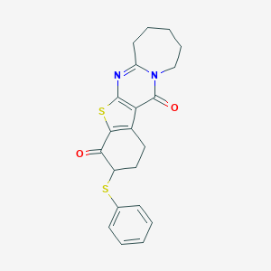 molecular formula C21H20N2O2S2 B273665 15-phenylsulfanyl-18-thia-2,9-diazatetracyclo[9.7.0.03,9.012,17]octadeca-1(11),2,12(17)-triene-10,16-dione 