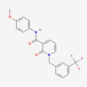 molecular formula C21H17F3N2O3 B2736669 N-(4-methoxyphenyl)-2-oxo-1-{[3-(trifluoromethyl)phenyl]methyl}-1,2-dihydropyridine-3-carboxamide CAS No. 339027-67-7