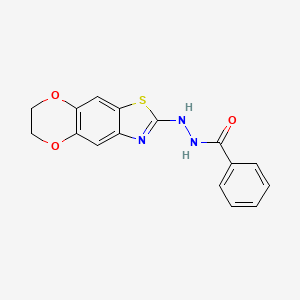 molecular formula C16H13N3O3S B2736711 N'-{10,13-dioxa-4-thia-6-azatricyclo[7.4.0.0^{3,7}]trideca-1,3(7),5,8-tetraen-5-yl}benzohydrazide CAS No. 851988-63-1