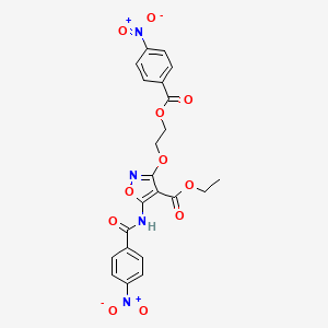 molecular formula C22H18N4O11 B2736763 ethyl 5-(4-nitrobenzamido)-3-[2-(4-nitrobenzoyloxy)ethoxy]-1,2-oxazole-4-carboxylate CAS No. 303997-09-3