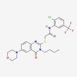 molecular formula C25H26ClF3N4O3S B2736788 2-{[3-butyl-6-(morpholin-4-yl)-4-oxo-3,4-dihydroquinazolin-2-yl]sulfanyl}-N-[2-chloro-5-(trifluoromethyl)phenyl]acetamide CAS No. 689763-50-6