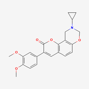 molecular formula C22H21NO5 B2736902 9-cyclopropyl-3-(3,4-dimethoxyphenyl)-9,10-dihydrochromeno[8,7-e][1,3]oxazin-2(8H)-one CAS No. 951941-44-9