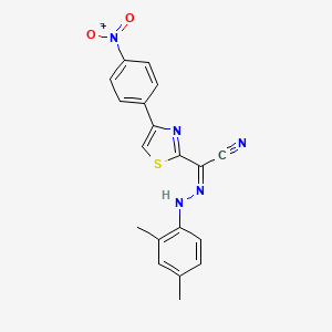 molecular formula C19H15N5O2S B2736998 (Z)-N'-(2,4-dimethylphenyl)-4-(4-nitrophenyl)thiazole-2-carbohydrazonoyl cyanide CAS No. 477285-61-3