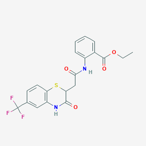 molecular formula C20H17F3N2O4S B2737002 ethyl 2-{2-[3-oxo-6-(trifluoromethyl)-3,4-dihydro-2H-1,4-benzothiazin-2-yl]acetamido}benzoate CAS No. 308300-10-9