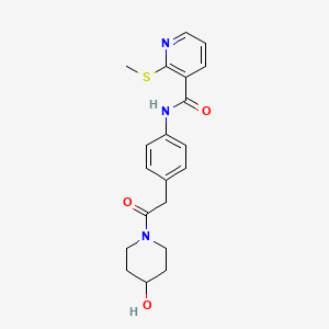 molecular formula C20H23N3O3S B2737022 N-(4-(2-(4-hydroxypiperidin-1-yl)-2-oxoethyl)phenyl)-2-(methylthio)nicotinamide CAS No. 1234888-76-6