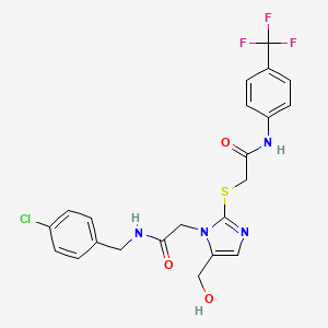 molecular formula C22H20ClF3N4O3S B2737085 2-{[1-({[(4-chlorophenyl)methyl]carbamoyl}methyl)-5-(hydroxymethyl)-1H-imidazol-2-yl]sulfanyl}-N-[4-(trifluoromethyl)phenyl]acetamide CAS No. 921876-50-8