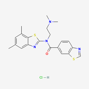 molecular formula C21H23ClN4OS2 B2737118 N-(2-(dimethylamino)ethyl)-N-(5,7-dimethylbenzo[d]thiazol-2-yl)benzo[d]thiazole-6-carboxamide hydrochloride CAS No. 1219153-32-8
