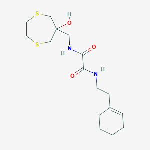 molecular formula C16H26N2O3S2 B2737123 N-[2-(cyclohex-1-en-1-yl)ethyl]-N'-[(6-hydroxy-1,4-dithiepan-6-yl)methyl]ethanediamide CAS No. 2415519-85-4