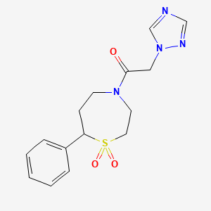 molecular formula C15H18N4O3S B2737189 1-(1,1-dioxido-7-phenyl-1,4-thiazepan-4-yl)-2-(1H-1,2,4-triazol-1-yl)ethanone CAS No. 2034303-54-1