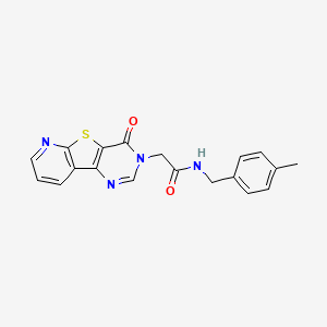molecular formula C19H16N4O2S B2737214 N-[(4-methylphenyl)methyl]-2-(6-oxo-8-thia-3,5,10-triazatricyclo[7.4.0.02,7]trideca-1(9),2(7),3,10,12-pentaen-5-yl)acetamide CAS No. 1185071-39-9