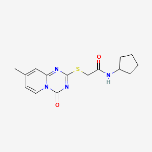 molecular formula C15H18N4O2S B2737234 N-cyclopentyl-2-({8-methyl-4-oxo-4H-pyrido[1,2-a][1,3,5]triazin-2-yl}sulfanyl)acetamide CAS No. 896331-34-3