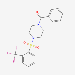 molecular formula C18H17F3N2O3S B2737245 Phenyl(4-{[2-(trifluoromethyl)phenyl]sulfonyl}piperazino)methanone CAS No. 478045-52-2