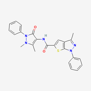 molecular formula C24H21N5O2S B2737263 N-(1,5-dimethyl-3-oxo-2-phenyl-2,3-dihydro-1H-pyrazol-4-yl)-3-methyl-1-phenyl-1H-thieno[2,3-c]pyrazole-5-carboxamide CAS No. 306959-01-3
