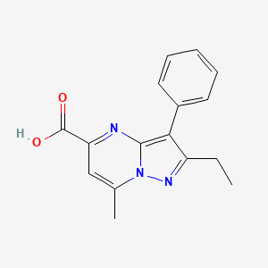 molecular formula C16H15N3O2 B2737266 2-Ethyl-7-methyl-3-phenylpyrazolo[1,5-a]pyrimidine-5-carboxylic acid CAS No. 1144492-58-9