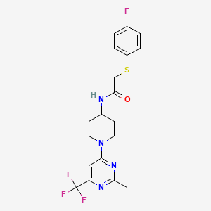 molecular formula C19H20F4N4OS B2737313 2-((4-fluorophenyl)thio)-N-(1-(2-methyl-6-(trifluoromethyl)pyrimidin-4-yl)piperidin-4-yl)acetamide CAS No. 2034406-22-7