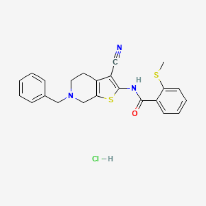 molecular formula C23H22ClN3OS2 B2737329 N-(6-benzyl-3-cyano-4,5,6,7-tetrahydrothieno[2,3-c]pyridin-2-yl)-2-(methylthio)benzamide hydrochloride CAS No. 1329627-02-2