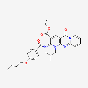 molecular formula C29H32N4O5 B2737339 ethyl 6-(4-butoxybenzoyl)imino-7-(2-methylpropyl)-2-oxo-1,7,9-triazatricyclo[8.4.0.03,8]tetradeca-3(8),4,9,11,13-pentaene-5-carboxylate CAS No. 685859-89-6