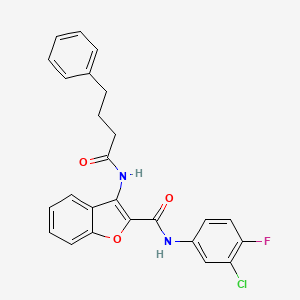 molecular formula C25H20ClFN2O3 B2737369 N-(3-chloro-4-fluorophenyl)-3-(4-phenylbutanamido)benzofuran-2-carboxamide CAS No. 888440-33-3