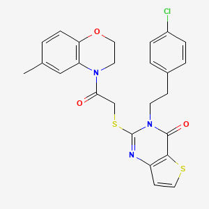 molecular formula C25H22ClN3O3S2 B2737400 3-[2-(4-chlorophenyl)ethyl]-2-{[2-(6-methyl-3,4-dihydro-2H-1,4-benzoxazin-4-yl)-2-oxoethyl]sulfanyl}-3H,4H-thieno[3,2-d]pyrimidin-4-one CAS No. 894245-27-3