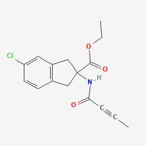 molecular formula C16H16ClNO3 B2737404 ethyl 2-(but-2-ynamido)-5-chloro-2,3-dihydro-1H-indene-2-carboxylate CAS No. 2411229-87-1