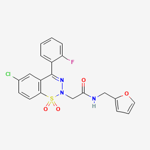 molecular formula C20H15ClFN3O4S B2737405 2-(6-chloro-4-(2-fluorophenyl)-1,1-dioxido-2H-benzo[e][1,2,3]thiadiazin-2-yl)-N-(furan-2-ylmethyl)acetamide CAS No. 1031575-47-9