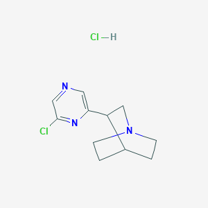 molecular formula C11H15Cl2N3 B2737409 3-(6-Chloropyrazin-2-yl)-1-azabicyclo[2.2.2]octane hydrochloride CAS No. 1909347-72-3