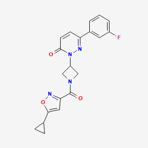 molecular formula C20H17FN4O3 B2737444 2-[1-(5-Cyclopropyl-1,2-oxazole-3-carbonyl)azetidin-3-yl]-6-(3-fluorophenyl)-2,3-dihydropyridazin-3-one CAS No. 2380191-35-3