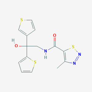 molecular formula C14H13N3O2S3 B2737459 N-(2-hydroxy-2-(thiophen-2-yl)-2-(thiophen-3-yl)ethyl)-4-methyl-1,2,3-thiadiazole-5-carboxamide CAS No. 2097899-03-9