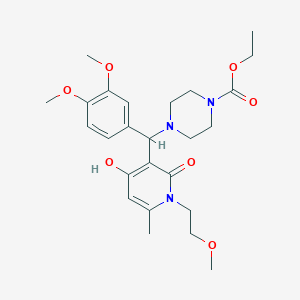molecular formula C25H35N3O7 B2737462 Ethyl 4-((3,4-dimethoxyphenyl)(4-hydroxy-1-(2-methoxyethyl)-6-methyl-2-oxo-1,2-dihydropyridin-3-yl)methyl)piperazine-1-carboxylate CAS No. 897735-49-8