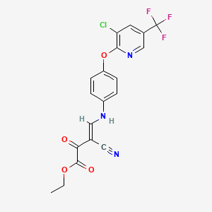 molecular formula C19H13ClF3N3O4 B2737466 Ethyl 4-(4-{[3-chloro-5-(trifluoromethyl)-2-pyridinyl]oxy}anilino)-3-cyano-2-oxo-3-butenoate CAS No. 339106-87-5