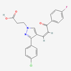(Z)-3-(3-(4-chlorophenyl)-4-(3-(4-fluorophenyl)-3-oxoprop-1-en-1-yl)-1H-pyrazol-1-yl)propanoic acid